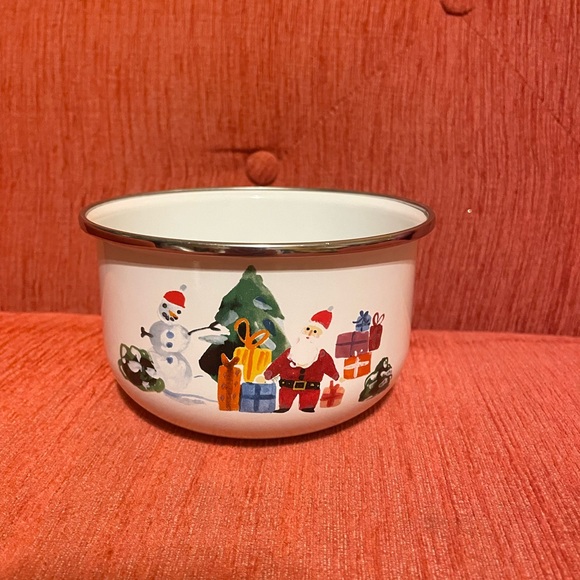 Festive Metal Holiday Bowl with Santa and Snowman Design - Picture 3 of 3